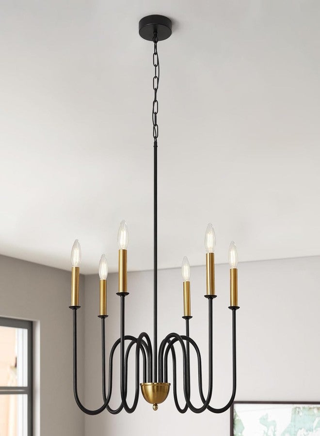 WOKE Modern Adjustable Height Chandelier Light Fixture, Black Gold, 6 Candle Style Lights, Suitable for Bedroom, Living Room, Dining Room or Hallway (Bulb not Included) - Image 1